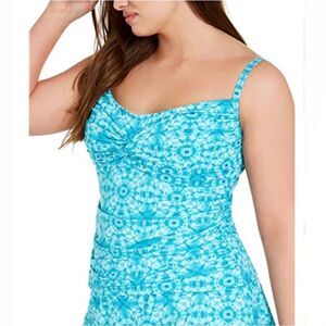 Bleu Rod Beattie Womens Plus Tie-Dye Underwire Tankini Swim Top Blue 22W